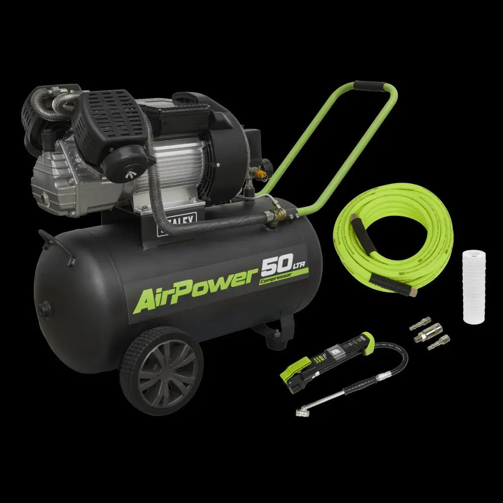 Loud Train Sealey SAC5030VEKIT 50L Direct Drive V-Twin Air Compressor 3hp Air Accessory Kit