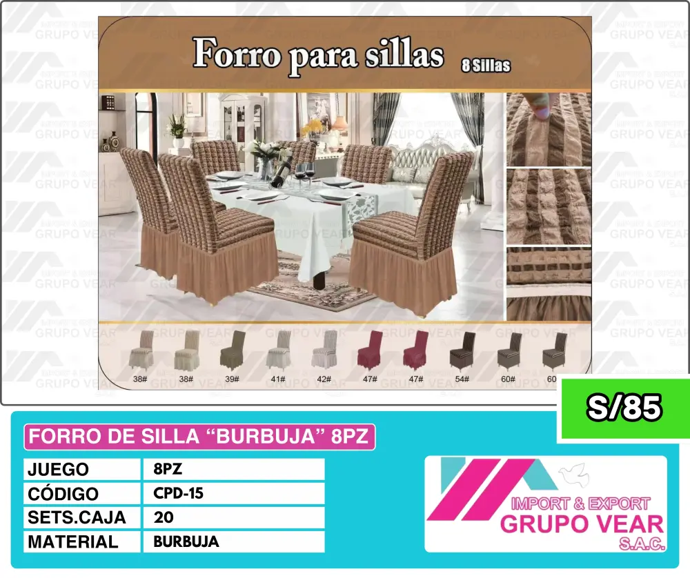 FORRO DE SILLA "BURBUJA" 8PZ (20SETS)