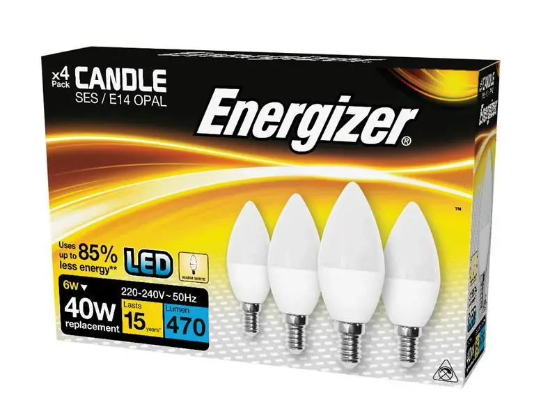Energizer LED SES (E14) Opal Candle Non-Dimmable Bulb, Warm Pearl 470 lm 5.9W (Pack 4)