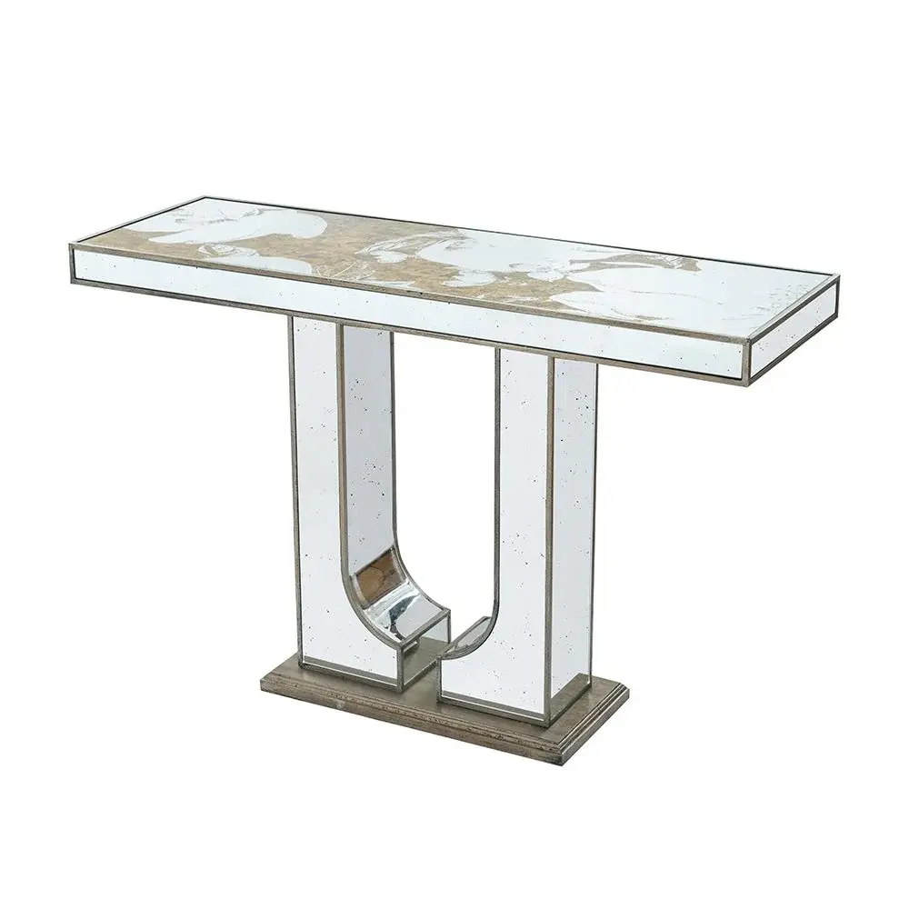 Rectangular Console Table Elegant Floral Design And Mirrored - Silver Multiple