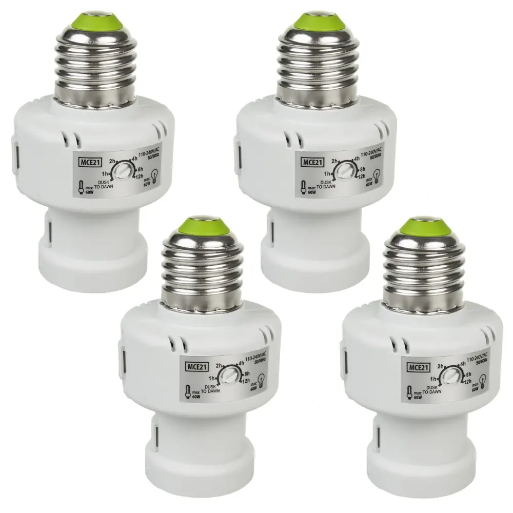 Maclean bulb holder, E27, max. 100W, dusk sensor, timer, snow color, MCE21W, 4 pieces