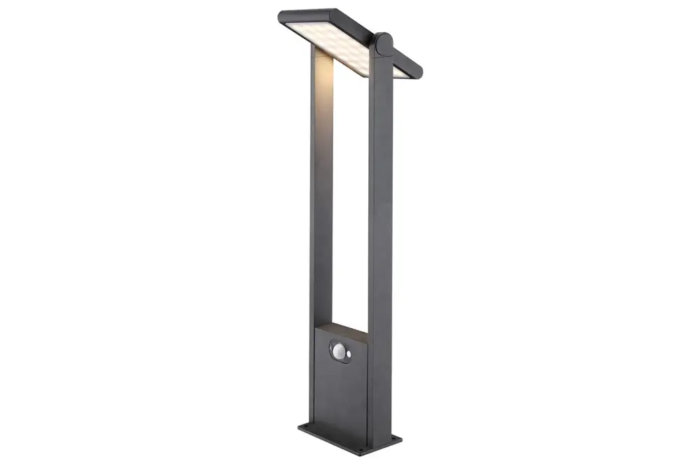 4lite Outdoor LED Adjustable Solar Bollard Light PIR Sensor IP54 165lm Die-Cast Aluminium Graphite Cool Ivory