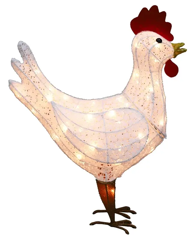 Hometown Holidays 58705 Pre-Lit 3D Rooster, Mesh, Pearl, Mini Bulb, Internal Light/Music: Internal Light Canbus Error-Free