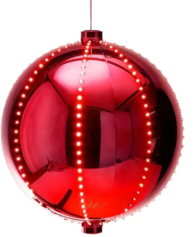 Santas Forest 60831 Ornament, 6 H, Round Bulb, Plastic, Red, Internal Light/Music: Internal Buoyant