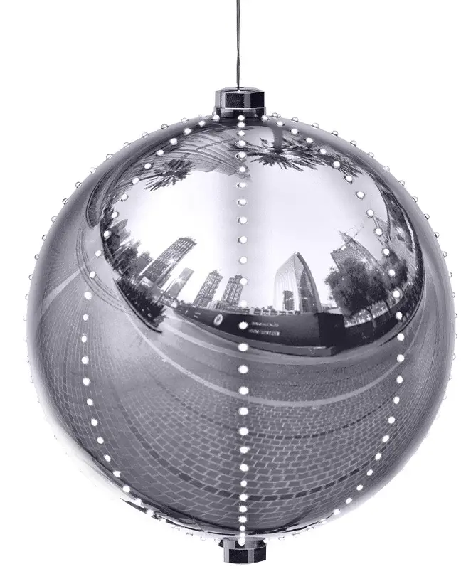 Santas Forest 60832 Ornament, 6 H, Round Bulb, Plastic, Silver, Internal Light/Music: Internal Portable