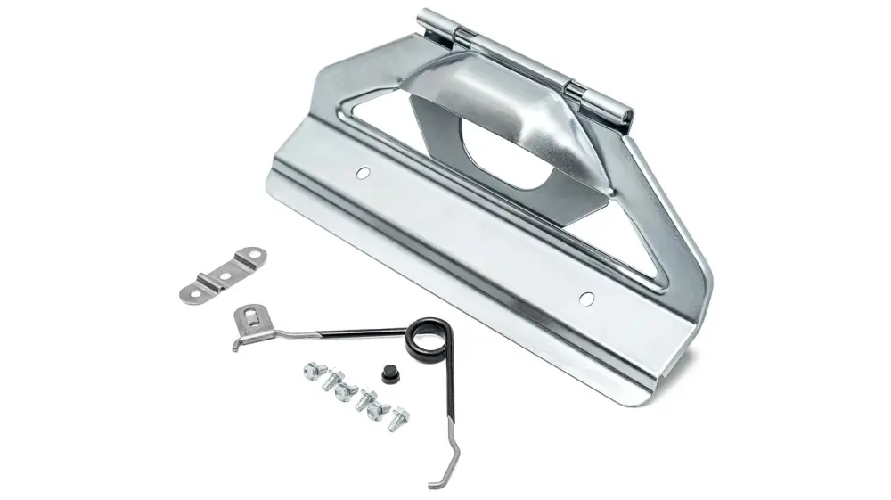 License Plate Bracket Assembly w/Retainer & Spring, Spelter Plated, 1966-77 Ford Bronco (SAE/DOT Compliant)