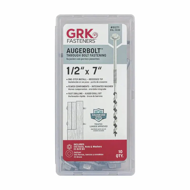 GRK Fasteners AugerBolt Series 81271 Through Bolt Fastener, Coarse Thread, 7 OAL, Metal, Galvanized