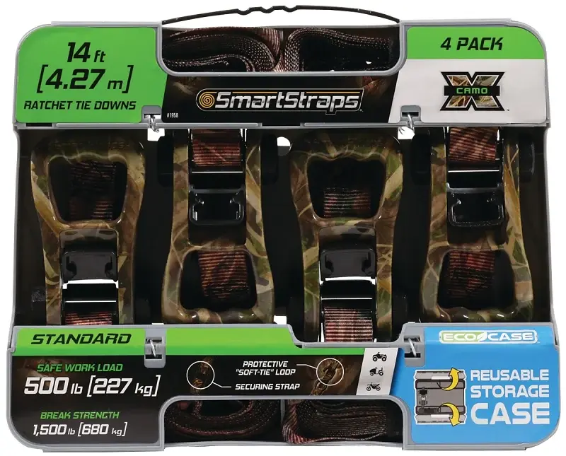 SmartStrap 1958 Tie-Down, 1 W, 14 ft L, Polyester, 500 lb, S-Hook End Fitting, Hardened End Fitting