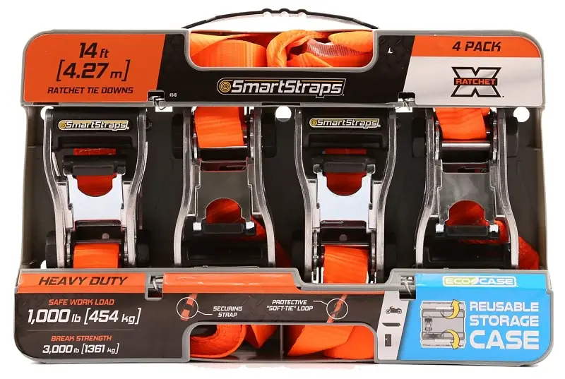 SmartStrap 349 Tie-Down, 1-1/4 W, 14 ft L, Polyester, Orange, 1000 lb, S-Hook End Fitting, Metal End Fitting