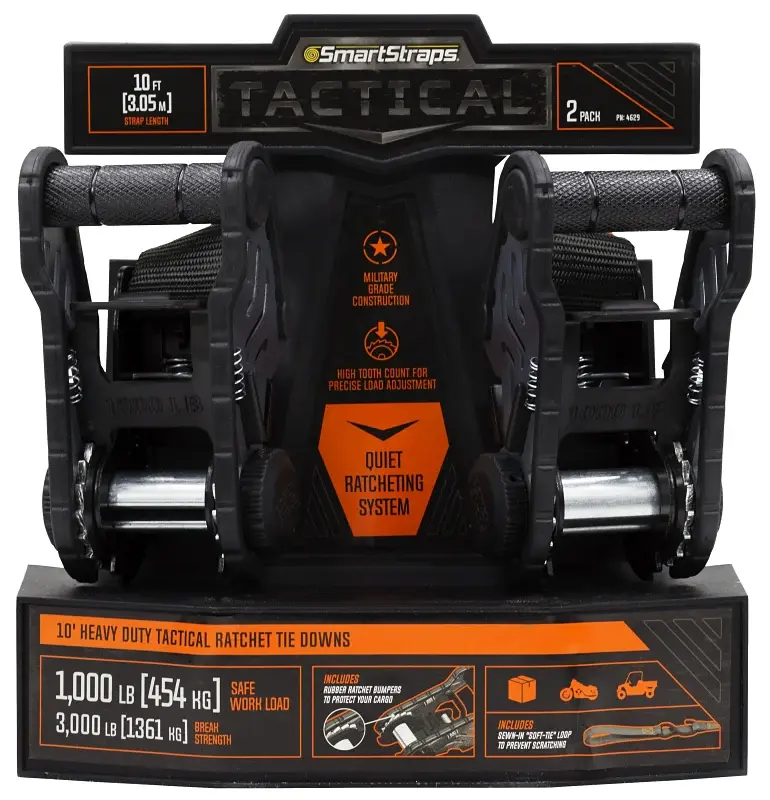 SmartStrap 4629 Tie-Down Strap, 1-1/4 W, 10 ft L, Polyester, 1000 lb, S-Hook End Fitting, Alloy End Fitting