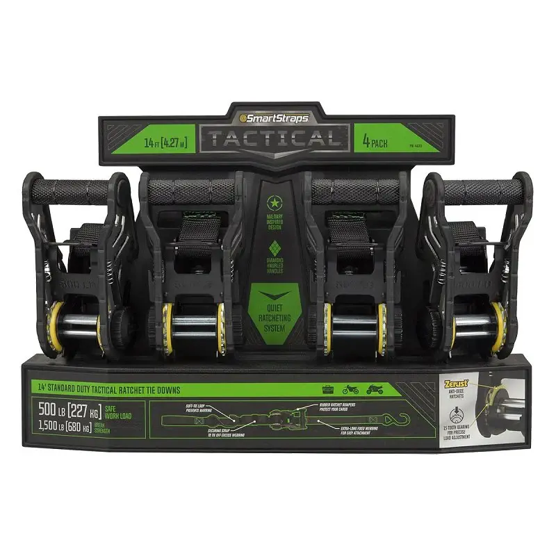 SmartStrap 4630 Tactical Tie-Down, 1 W, 14 ft L, Polyester-based, Dark Gray, 500 lb Working Load, S-Hook End