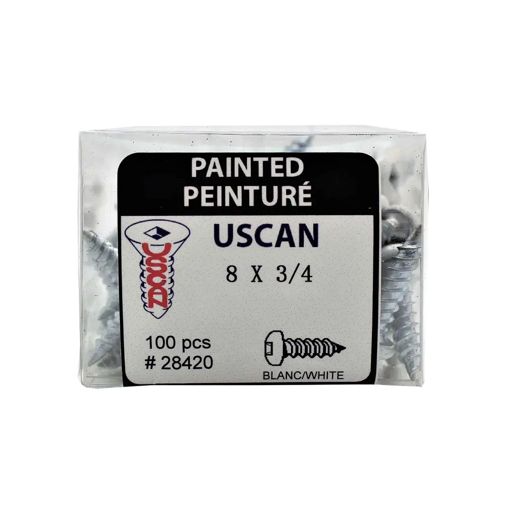 White Pan Head Metal Screw, #8 x 3/4" (100 Units)