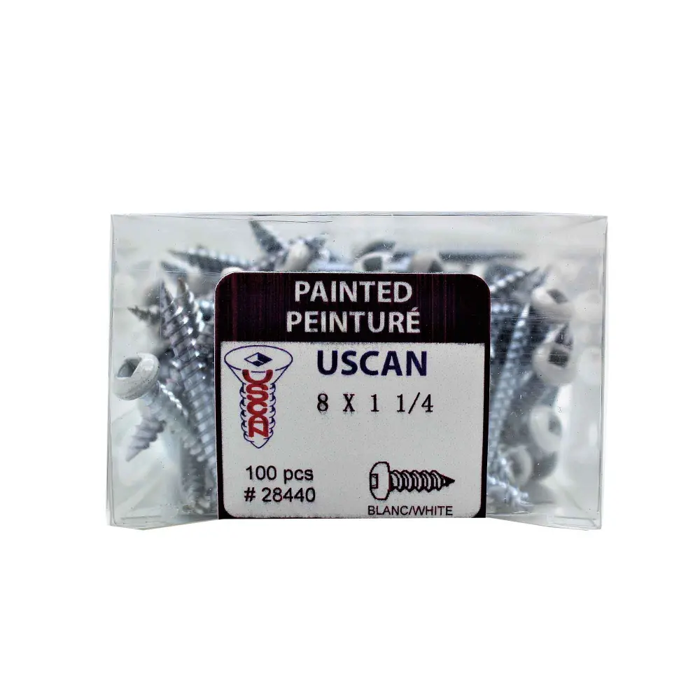 White Pan Head Metal Screw, #8 x 1-1/4" (100 Units)