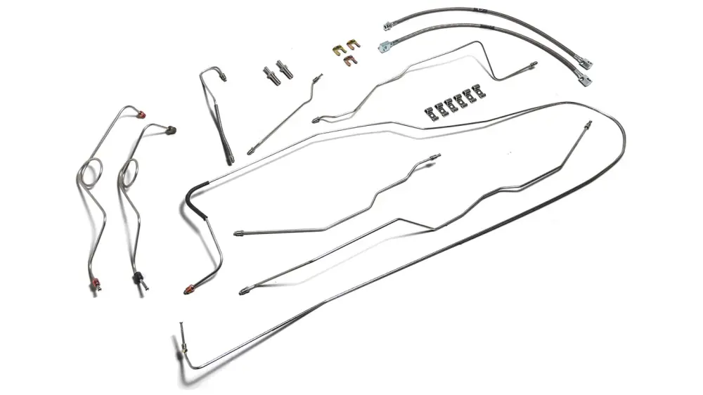 Anti-Rattle Stainless Reinforced Brake Line Kit w/Hoses, Dana 44, TOMS Power Disc, 1971-75 Ford Bronco