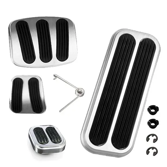 Silver BILLET Pedal Pad Kit w/Rubber Inserts, Automatic w/Drum Brakes