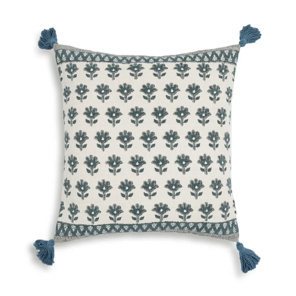 Blossom Printed Cotton Tassel Accent Cushion - COVER