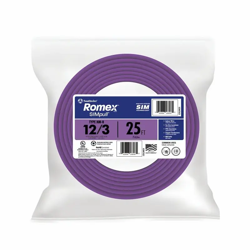 Southwire 12/3NM-WGX25 Sheathed Cable, 12 AWG Wire, 3-Conductor, 25 ft L, Burnt orange Conductor, PVC Insulation