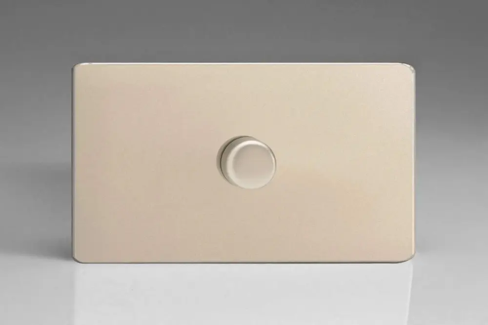 Varilight 1-Gang 2-Way Push-On/Off Rotary Dimmer 1 x 200-1400W (Twin Plate) Satin Chromium IDNDP1501S