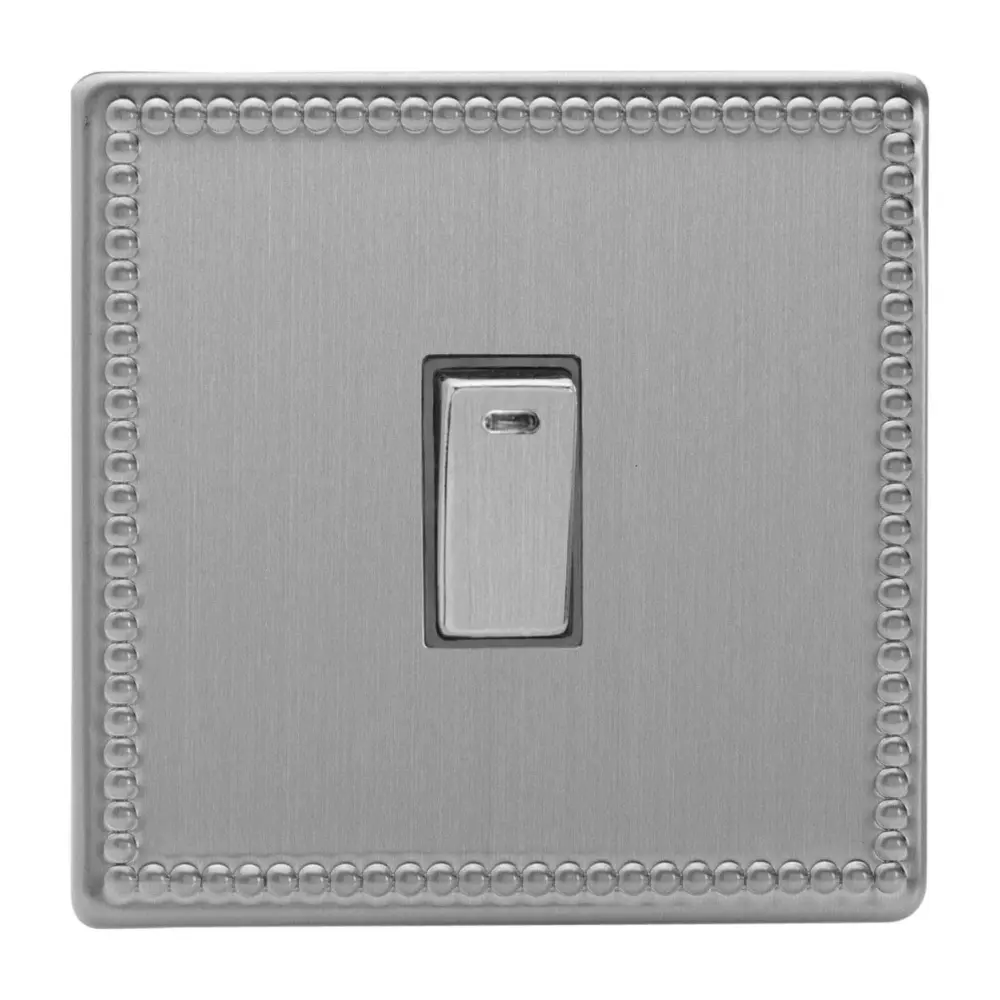 Varilight 1-Gang (Single), 20 Amp Double Pole Switch Neon, Dimension Screwless Jubilee Brushed Stainless XDY20NDS.JS