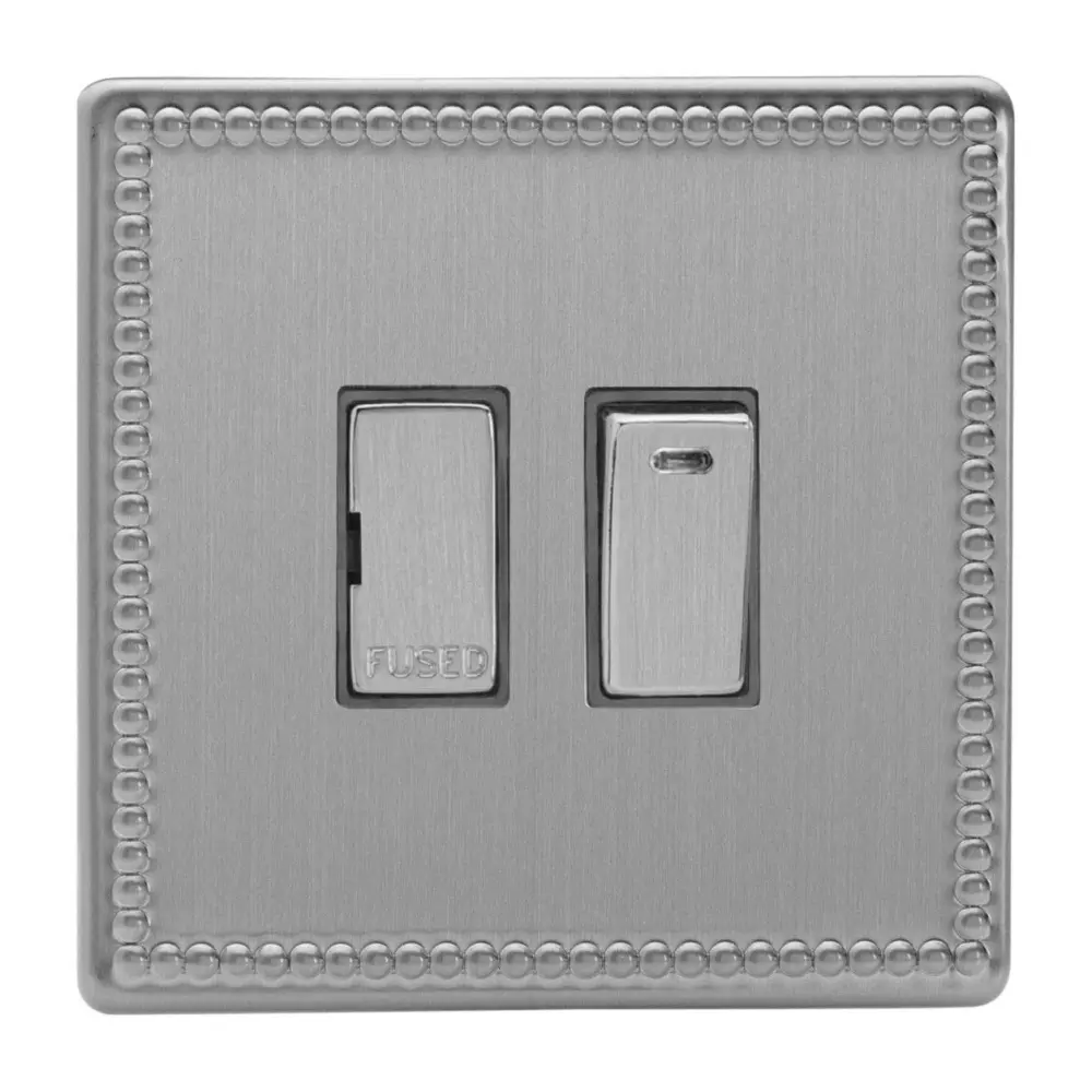 Varilight 1-Gang (Single), 13 Amp Switched Fused Spur Neon, Dimension Screwless Jubilee Satin-brushed Steel XDY6NDS.JS