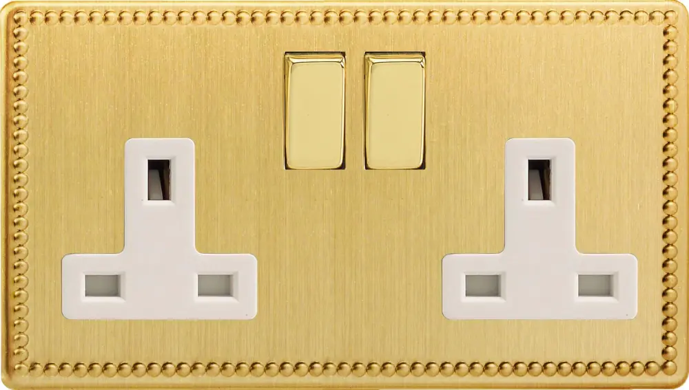 Varilight 2-Gang (Double), 13 Amp Switched Socket, Dimension Screwless Jubilee Brushed Warm alloy XDY5WS.JB