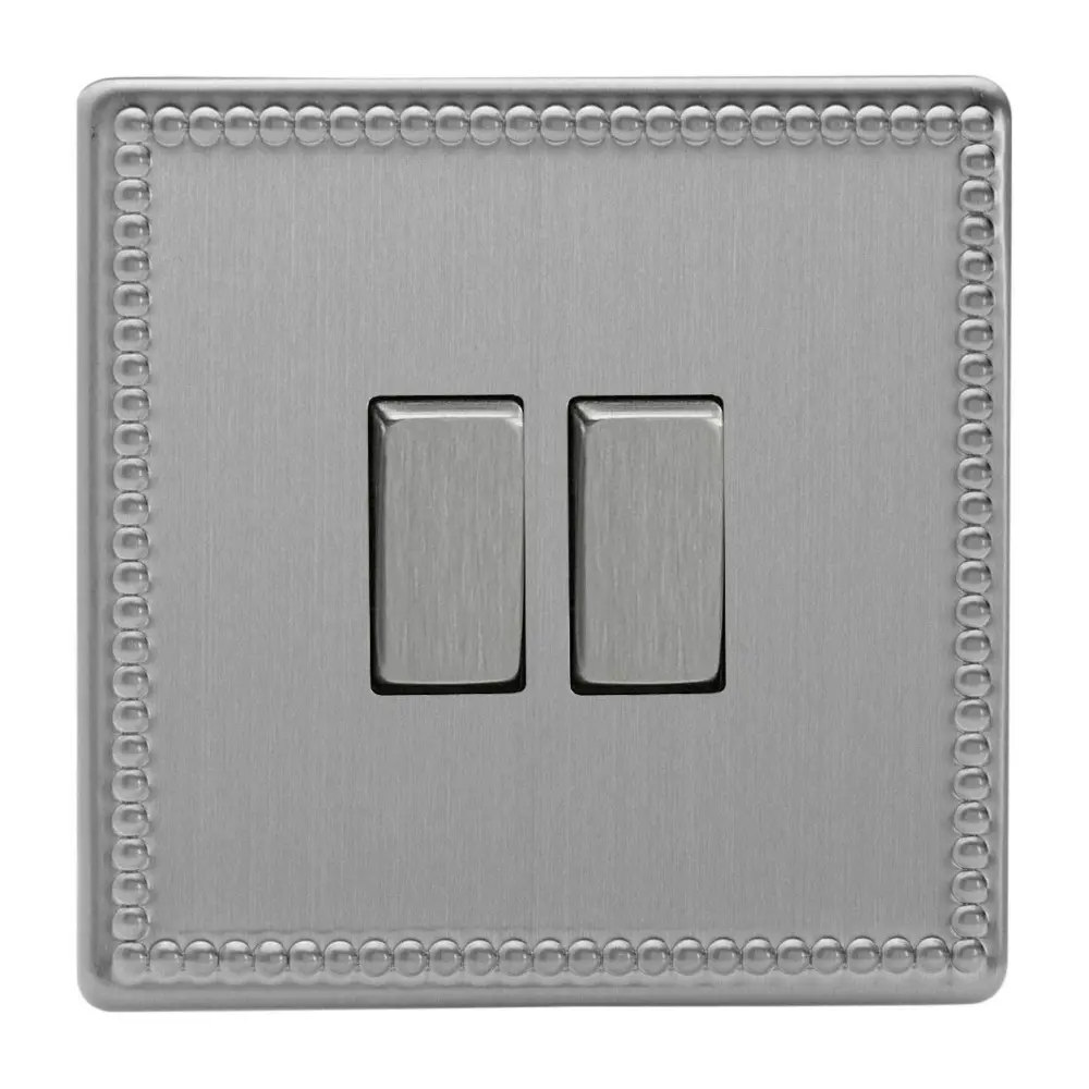 Varilight 2-Gang (Double), 1 or 2 Way 10 Amp Switch, Dimension Screwless Jubilee Brushed Alloy XDY2S.JS