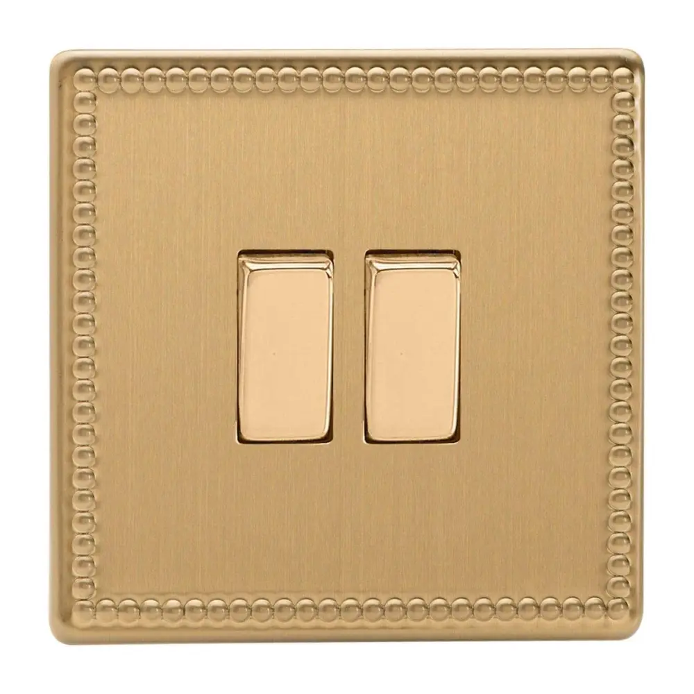 Varilight 2-Gang duplicate, 1 or 2 Way 10 Amp Switch, Dimension Screwless Jubilee Brushed Brass XDY2S.JB