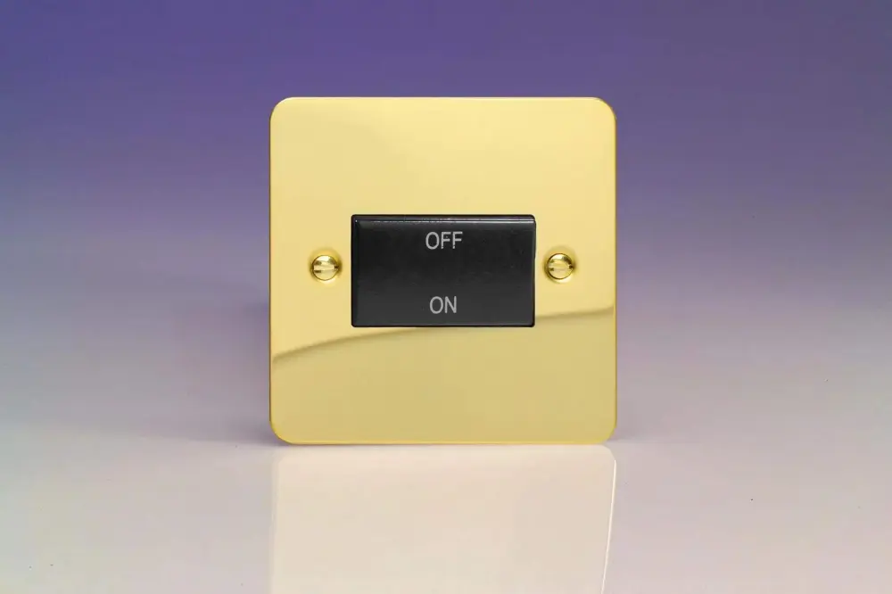 Varilight Ultra Flat Plate Polished Warm alloy Fan Isolator Switch Black Insert XFVFIB