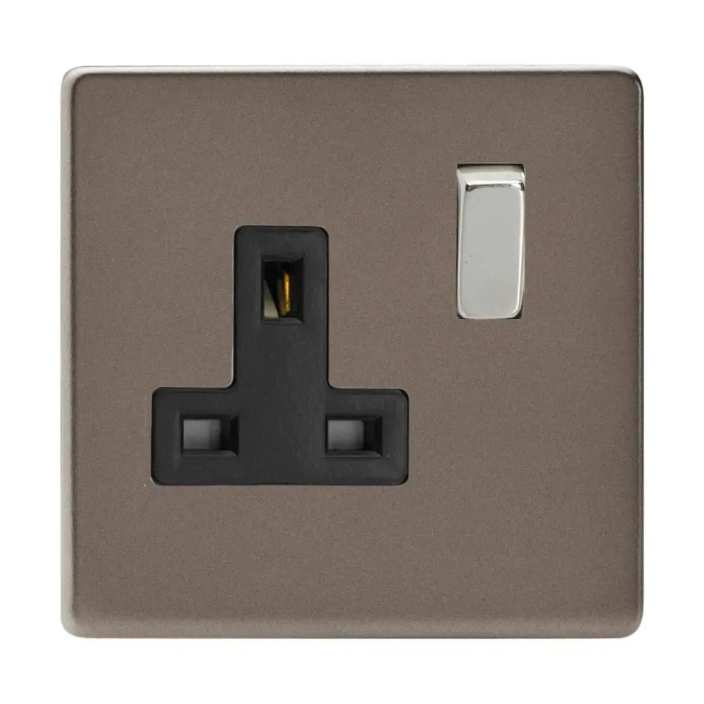 Varilight XDR4BS Screwless 1-Gang 13 Amp Twin Pole Switched Socket Pewter Effect