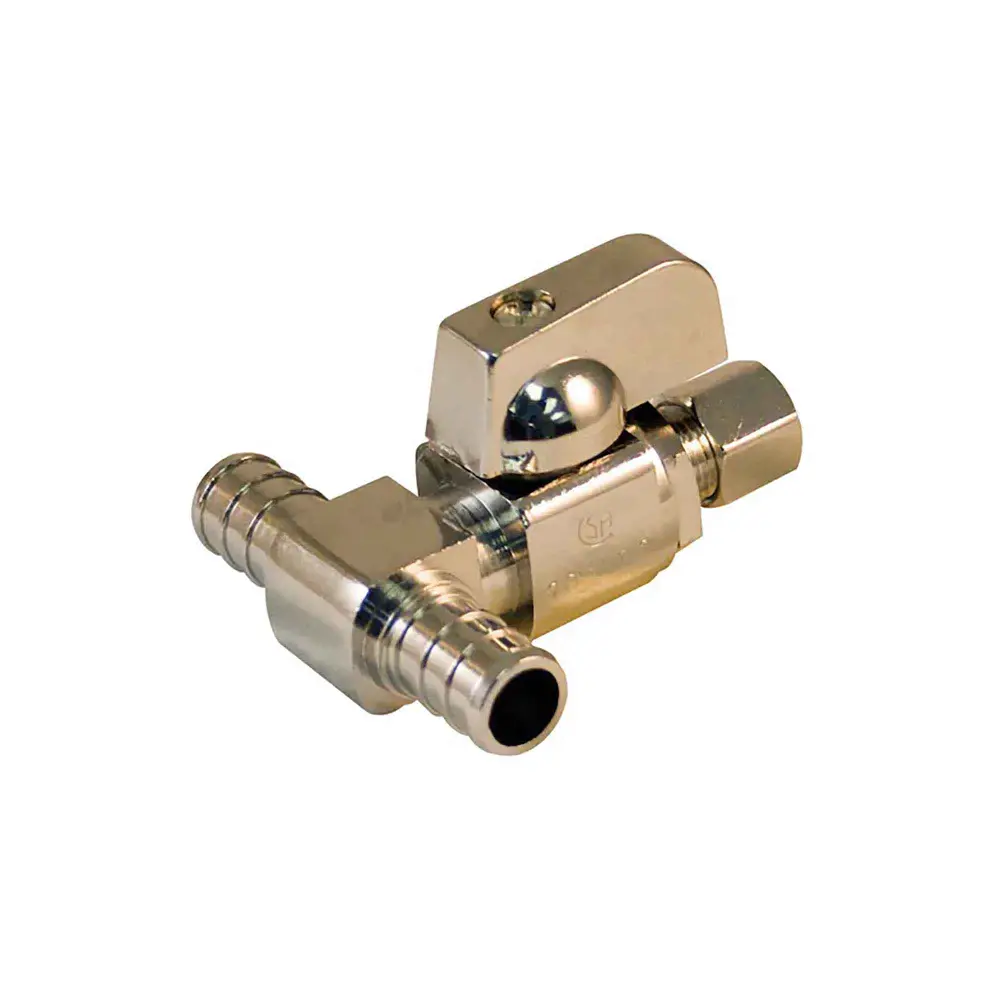 Supply Stop Tee Valve Chromium Lead Free Solid Brass, 1/2" PEX x 1/2" PEX x 1/4" O.D. Comp.