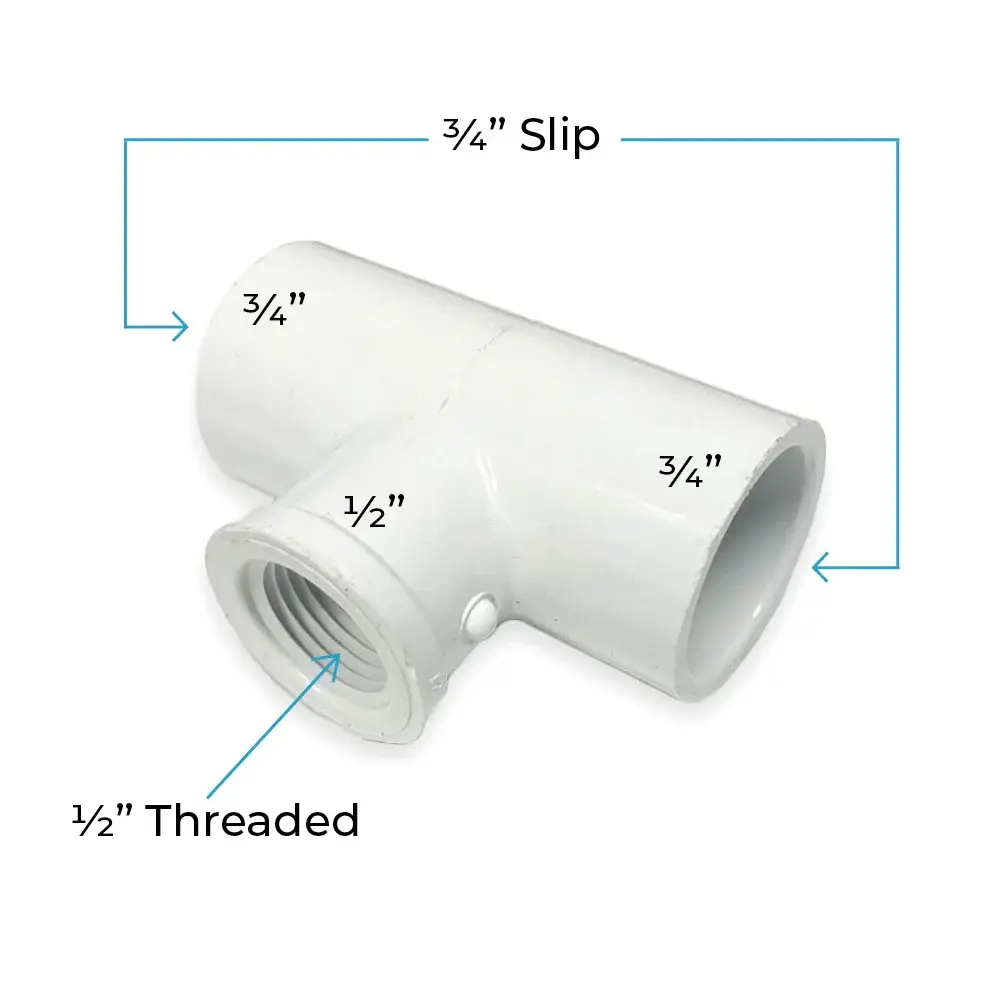 3/4" × 3/4" × 1/2" PVC Threaded Tee Connector | EPA Compliant |