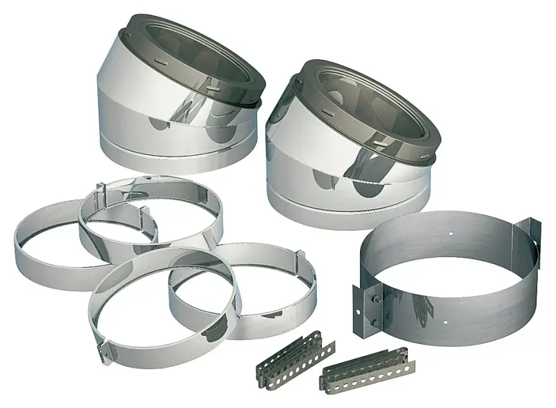 Selkirk 206211 Type HT Insulated Elbow Kit, Contains: (2) 30 deg Elbows, (2) Locking Bands and (1) Interior Re-Support