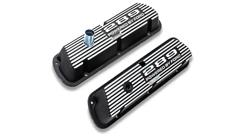 Aluminum Valve Covers, Ebony w/289 Engine Script, 1966-77 Ford Bronco