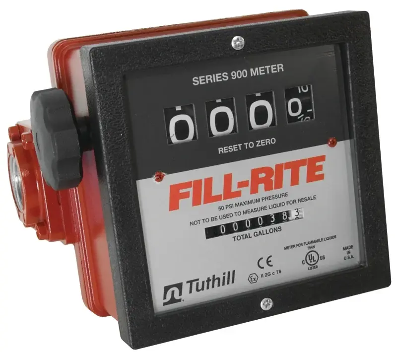 Fill-Rite 901C/901 Flow Meter, 1 Connection, NPT, 6 to 40 gpm, 50 psi Pressure, 4-Digit Display