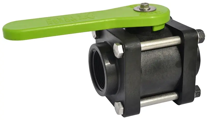 Green Leaf V125FP Bolted Ball Valve, 1-1/4 Connection, FNPT, 150 psi Pressure, Lever Actuator, Acrylic Body
