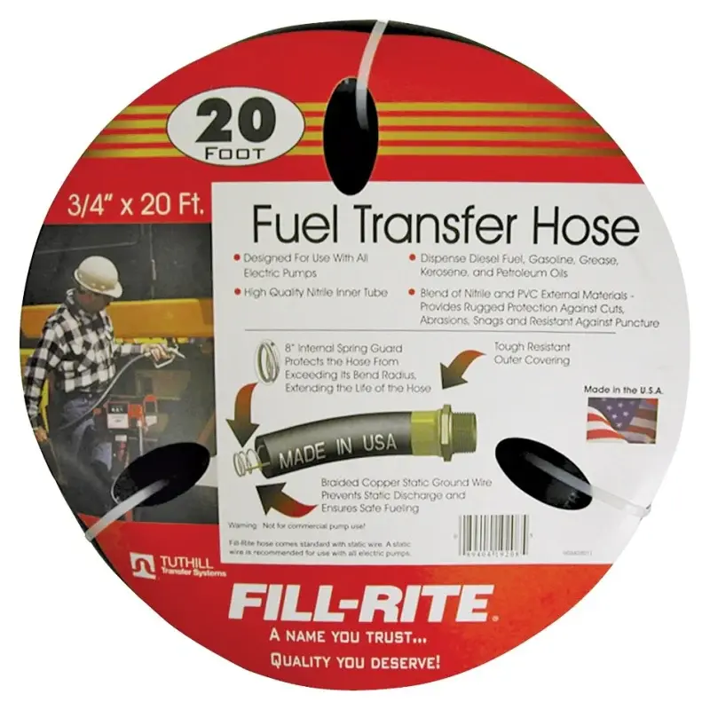 Fill-Rite FRH07520 Fuel Transfer Hose, 20 ft L, Neoprene, Charcoal