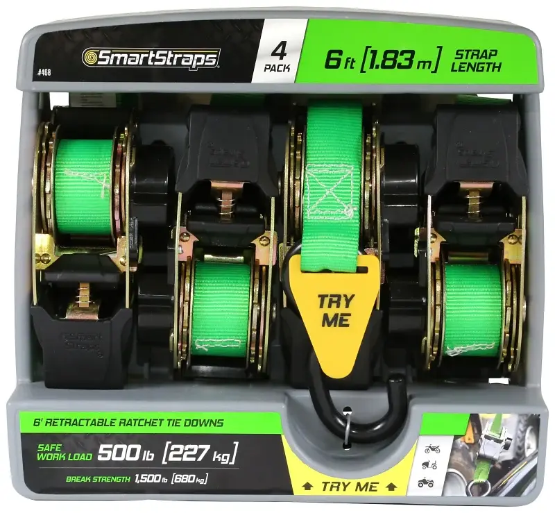 SmartStrap 468 Tie-Down, 1 W, 6 ft L, Forest, 500 lb, S-Hook End Fitting, Steel End Fitting