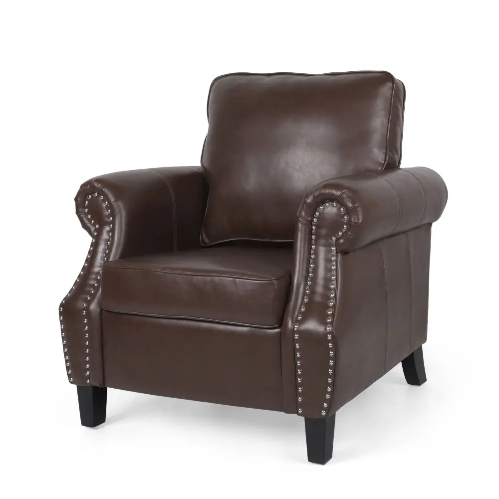 Contemporary Club Chair Nailhead Trim And Rolled Armrests