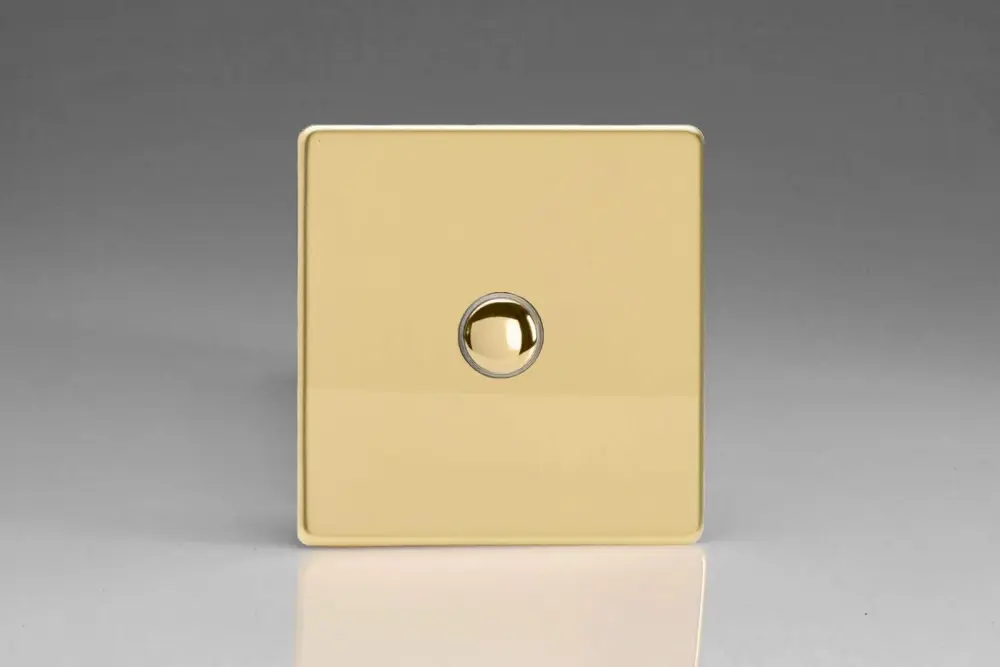 Varilight 1-Gang 6A 1- or 2-Way Push-On/Off Impulse Switch Reflective Brass XDVP1S