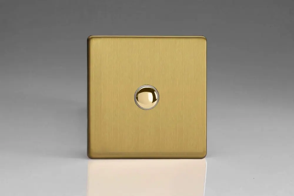 Varilight 1-Gang 6A 1- or 2-Way Push-On/Off Impulse Switch Satin-brushed Brass XDBP1S