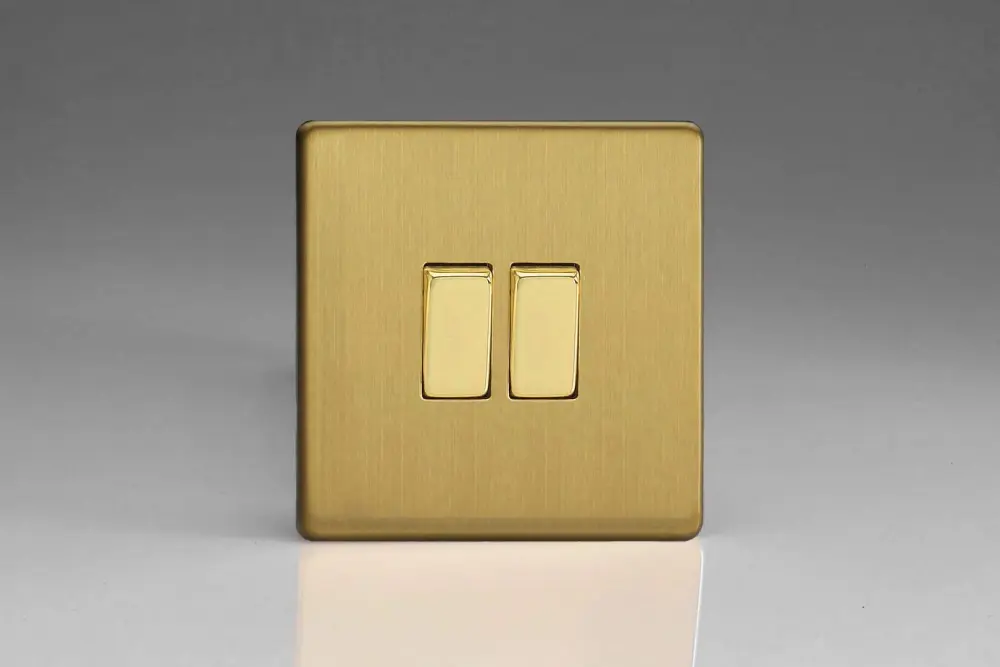 Varilight 2-Gang 1-Gang Intermediate And 1-Gang 1 or 2 Way 10 Amp Switch Dimension Screwless Soft-touch Brass XDB71S