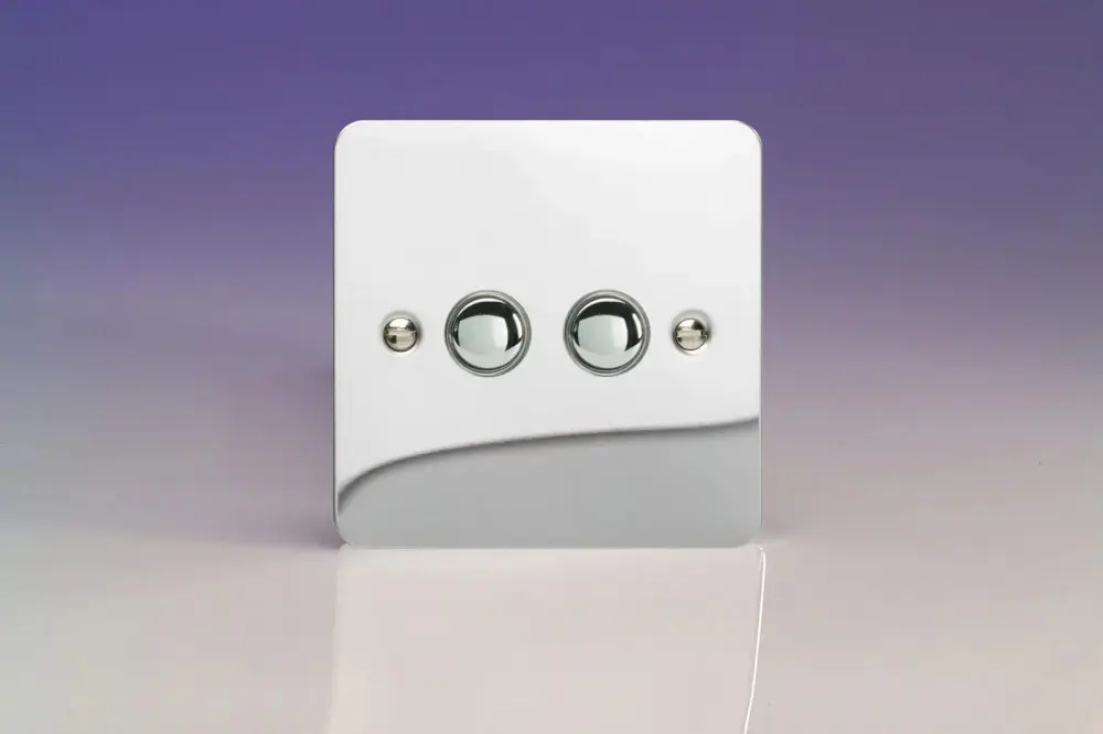 Varilight 2-Gang 6A 1- or 2-Way Push-On/Off Impulse Switch Polished Chromium XFCP2