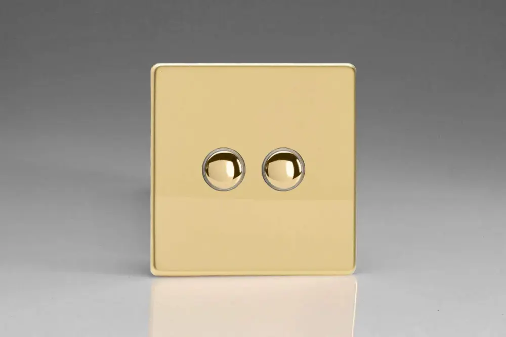 Varilight 2-Gang 6A 1- or 2-Way Push-On/Off Impulse Switch Polished Warm alloy XDVP2S
