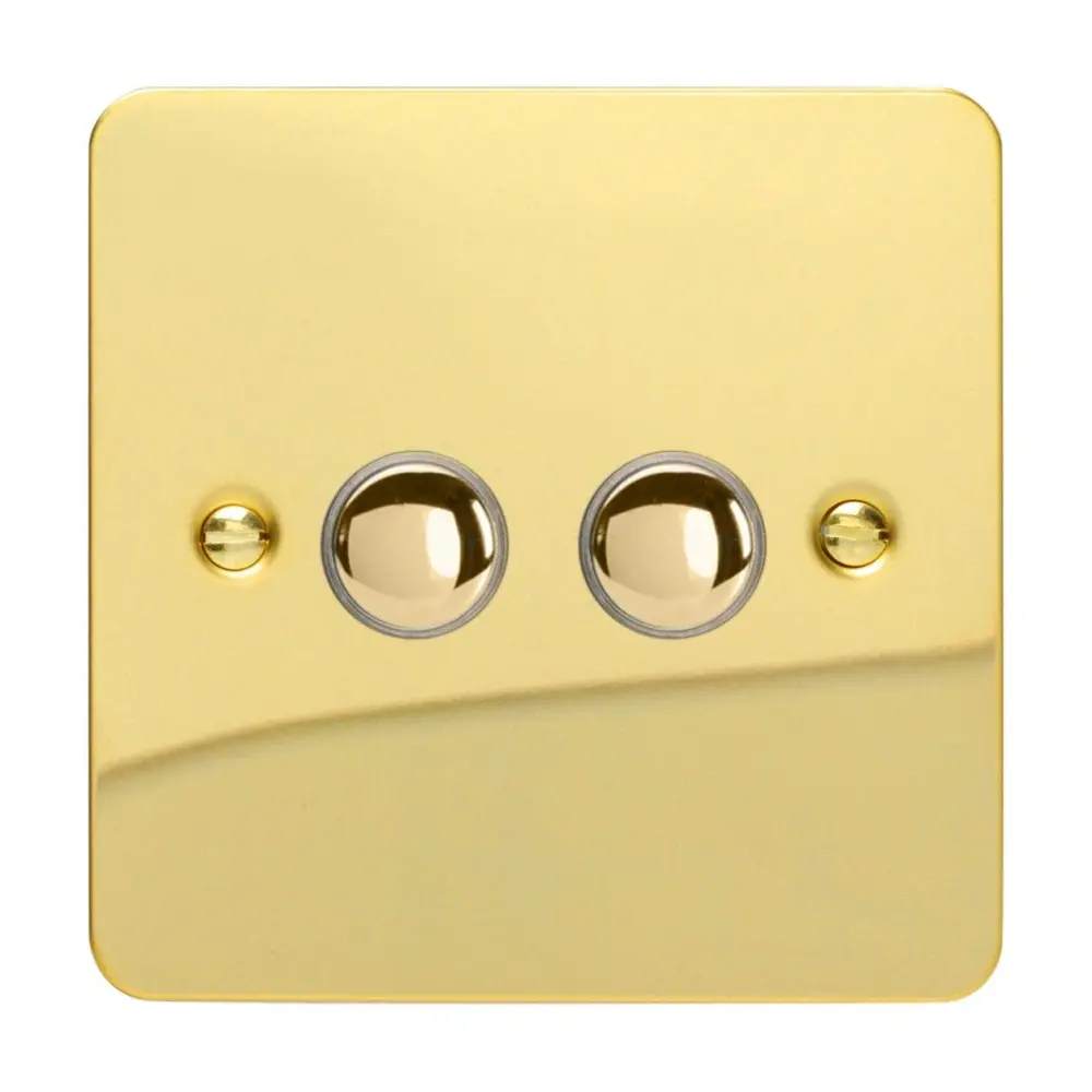 Varilight 2-Gang 6A 1- or 2-Way Push-On/Off Impulse Switch Polished Warm alloy XFVP2