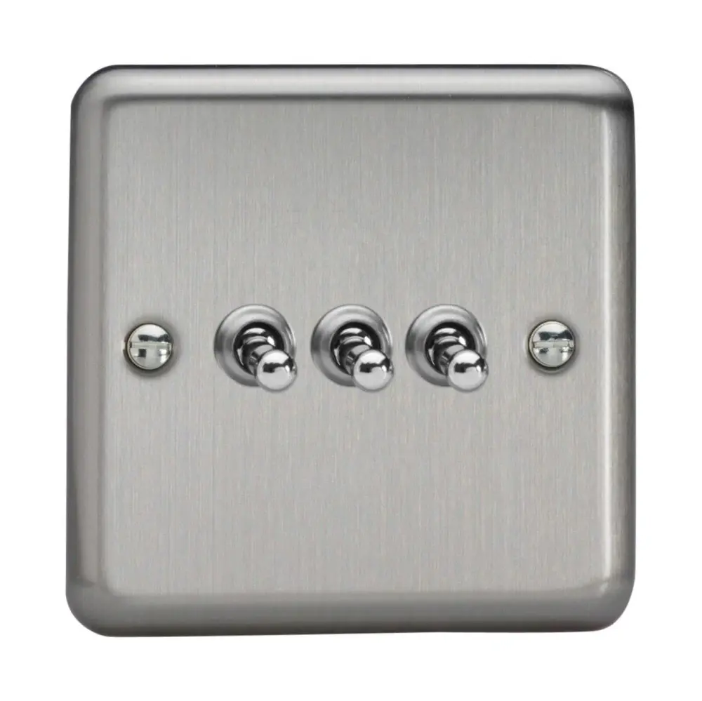 Varilight 3-Gang 10A 1- or 2-Way Toggle Light Switch Matt Chromium XST3