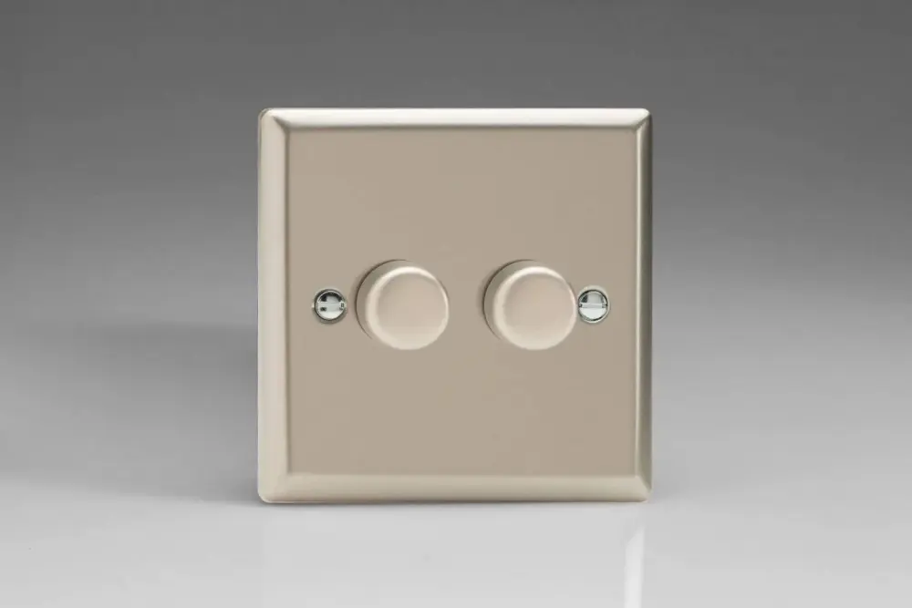 Varilight Classic V-Pro Satin Shiny metal 2-Gang LED Trailing Edge Dimmer Switch 1 or 2 Way