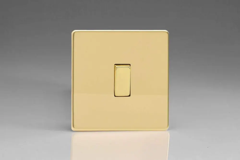 Varilight Flat Plate Screwless Polished Brass 1-Gang Intermediate Buoyant Switch XDV7S