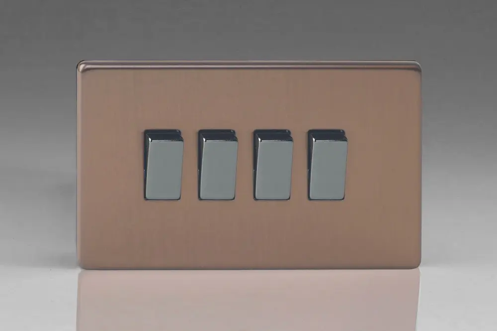 Varilight Flat Plate Screwless Textured Bronze 4 Gang 2-Way 10 Amp Light Switch