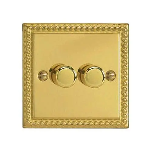 Varilight JGP252 Classic V-Pro Georgian Brass 2-Gang LED Trailing Edge Dimmer Switch 1 or 2 Way, Pearl