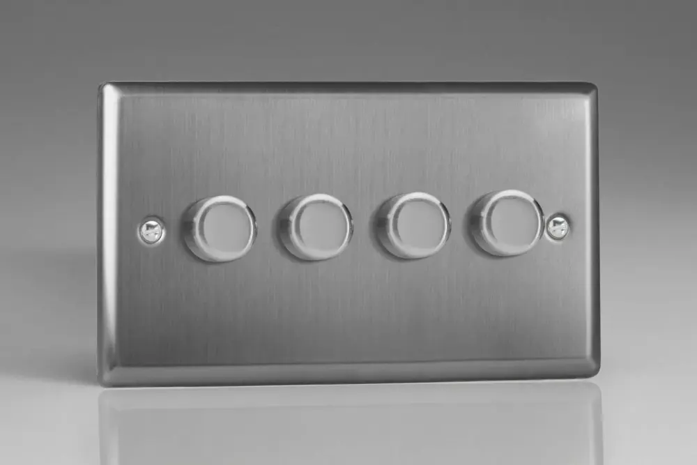 Varilight JTDP254 Classic Matte Steel 4 Gang 2-Way Push-On/Off LED Dimmer 0-120W V-Pro